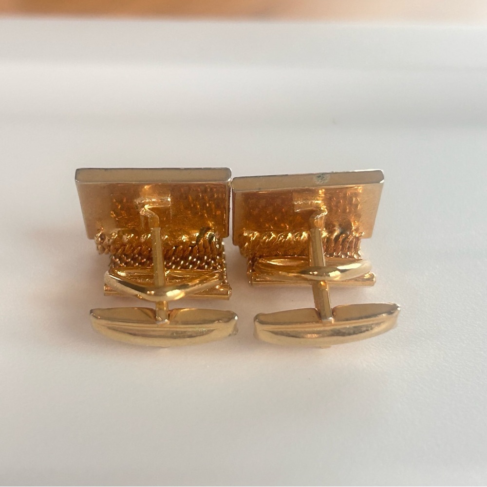 Vintage Gold Tone Etched Geometric Burst Design Mesh Wrap Cufflinks Unbranded - Picture 5 of 9